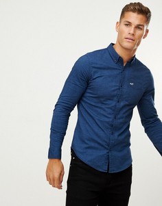 Темно-синяя оксфордская рубашка с логотипом Hollister - Темно-синий