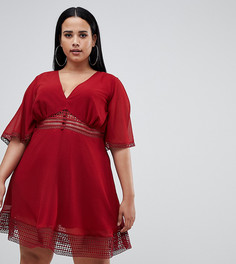 Чайное платье мини с кружевными вставками и пуговицами спереди ASOS DESIGN Curve - Красный