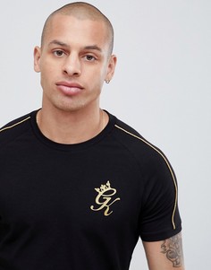 Черная обтягивающая футболка с золотистыми полосками по бокам Gym King - Черный