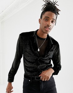 Бархатная рубашка с длинными рукавами и узором цвета металлик Jaded London - Черный