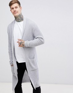 Серый длинный вязаный кардиган boohooMAN - Серый