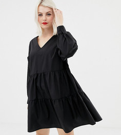 Хлопковое свободное платье мини с длинными рукавами ASOS DESIGN Curve - Черный