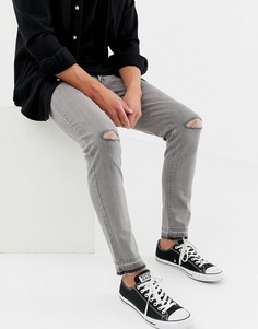 Серые джинсы скинни с рваными коленями D-Struct - Серый