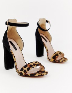 Lost Ink Leopard Mix Block Heeled Sandals - Мульти