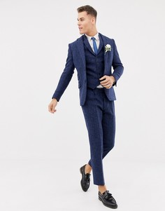 Темно-синий приталенный пиджак из 100% шерстяного харрис-твида ASOS DESIGN Wedding - Темно-синий