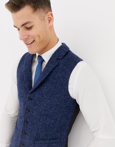 Темно-синий приталенный жилет из 100% шерстяного харрис-твида ASOS DESIGN Wedding - Темно-синий
