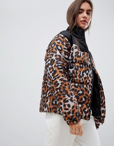 Дутая куртка с леопардовым принтом Daisy Street - Коричневый