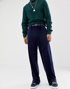 Свободные брюки из темно-синего бархата ASOS DESIGN - Темно-синий