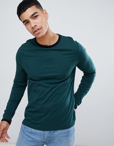 Зеленый лонгслив с контрастной окантовкой ASOS DESIGN - Зеленый