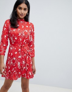 Платье мини с запахом и высоким воротом ASOS DESIGN - Мульти