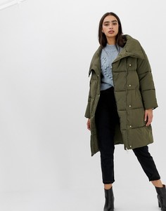 Длинная дутая куртка цвета хаки Miss Selfridge - Зеленый