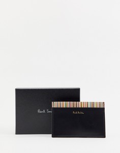 Черный кожаный кошелек для карт с подкладкой в полоску Paul Smith - Черный