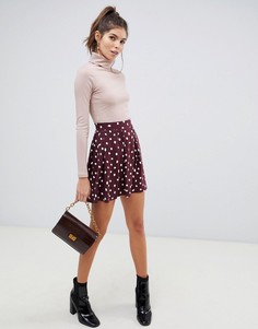 Бордовая мини-юбка в горошек со складками ASOS DESIGN - Мульти
