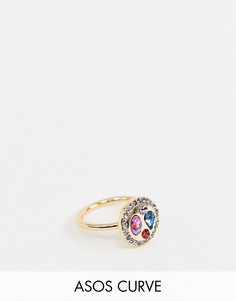Золотистое кольцо с плетеным дизайном и отделкой цветными камнями эксклюзивно для ASOS DESIGN Curve - Золотой