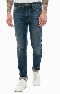 Зауженные джинсы с заломами и потертостями Lean Dean Nudie Jeans