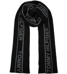 Полушерстяной шарф черного цвета Tommy Hilfiger