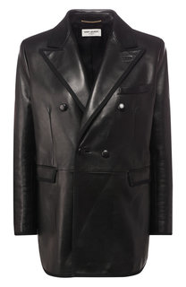 Двубортный кожаный жакет Saint Laurent