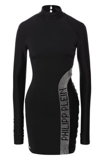 Мини-платье с декоративной отделкой и воротником-стойкой Philipp Plein