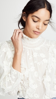 Rebecca Taylor Long Sleeve Silk Embroidered Top