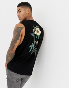 Футболка без рукавов с цветочным принтом на спине и груди ASOS DESIGN - Черный