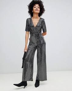 Комбинезон-кюлоты с запахом и блестками New Look - Черный