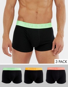 Набор из 3 боксеров-брифов с контрастным поясом Brave Soul - Черный