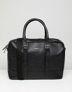 Черная кожаная сумка сэтчел с двумя ремешками ASOS DESIGN - Черный