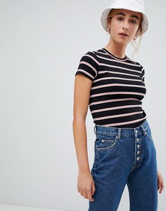 Футболка в рубчик с полосками Pull&Bear - Черный