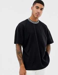 Черная футболка с воротником и логотипом HUGO Dougy - Черный