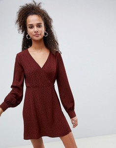Чайное платье в мелкий горошек Bershka - Коричневый