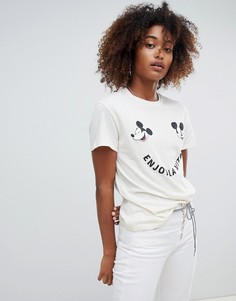 Кремовая футболка с принтом Микки Мауса Pull&Bear - Белый