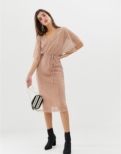 Светло-розовое плиссированное платье-футболка с пайетками River Island - Мульти
