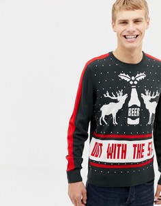 Темно-синий джемпер с новогодним узором в виде оленей Burton Menswear - Темно-синий