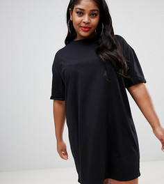 Платье-футболка с отворотами на рукавах ASOS DESIGN Curve - Черный