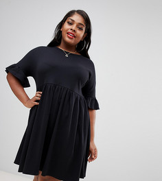 Трикотажное свободное платье с оборками на рукавах ASOS DESIGN Curve - Черный