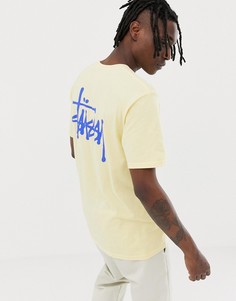 Светло-желтая футболка с логотипом и принтом на спине Stussy - Желтый