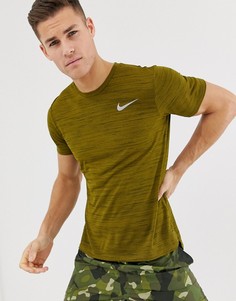 Футболка цвета хаки Nike Running Miler Essential 2.0 928419-355 - Зеленый