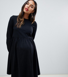 Хлопковое свободное платье с длинными рукавами ASOS DESIGN Maternity - Черный