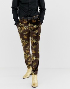 Бархатные зауженные брюки с цветочным принтом ASOS DESIGN - Черный