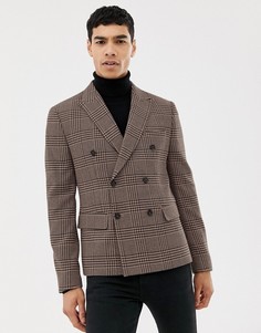 Розовый приталенный блейзер в клетку с добавлением шерсти ASOS DESIGN - Розовый