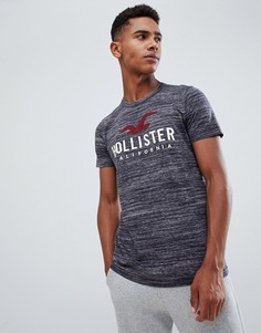 Черная меланжевая обтягивающая футболка с логотипом Hollister - Черный