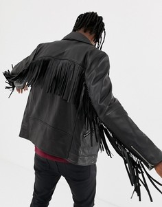 Кожаная байкерская куртка с кисточками ASOS DESIGN - Черный