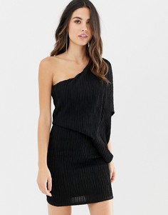 Плиссированное платье мини на одно плечо с блестками ASOS DESIGN - Черный