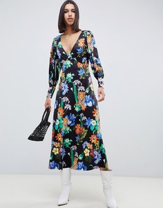 Платье макси с V-образным вырезом и принтом тигр ASOS DESIGN - Мульти