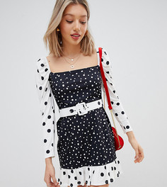 Платье мини в контрастный горошек с поясом ASOS DESIGN Petite - Мульти