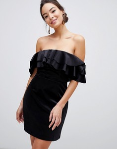 Короткое бархатное платье мини с оборкой ASOS DESIGN - Черный
