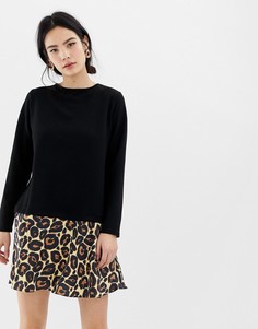 Платье-футболка 2 в 1 с леопардовым подолом и завязкой на спине ASOS DESIGN - Черный