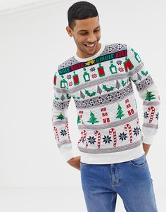Белый новогодний джемпер с узором Burton Menswear - Белый