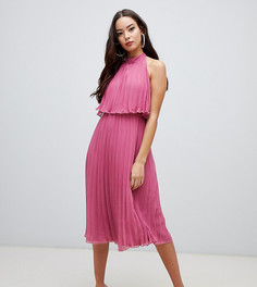 Плиссированное платье миди с халтером и завязкой ASOS DESIGN - Розовый