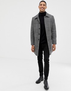 Черное шерстяное пальто с узором гусиная лапка Burton Menswear - Черный